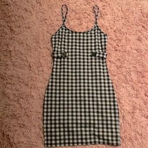 White and black plaid mini dress